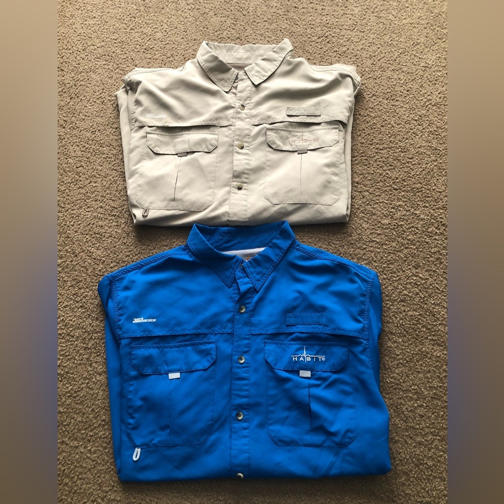 2 Habit Vented Shirt Mens XXL 360 Venting Outdoor Mesh Blue Beige Light Fishing